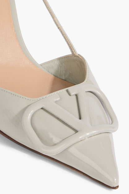 Valentino Garavani Vlogo Signature Patent-Leather Slingback Pumps Light Gray Women's