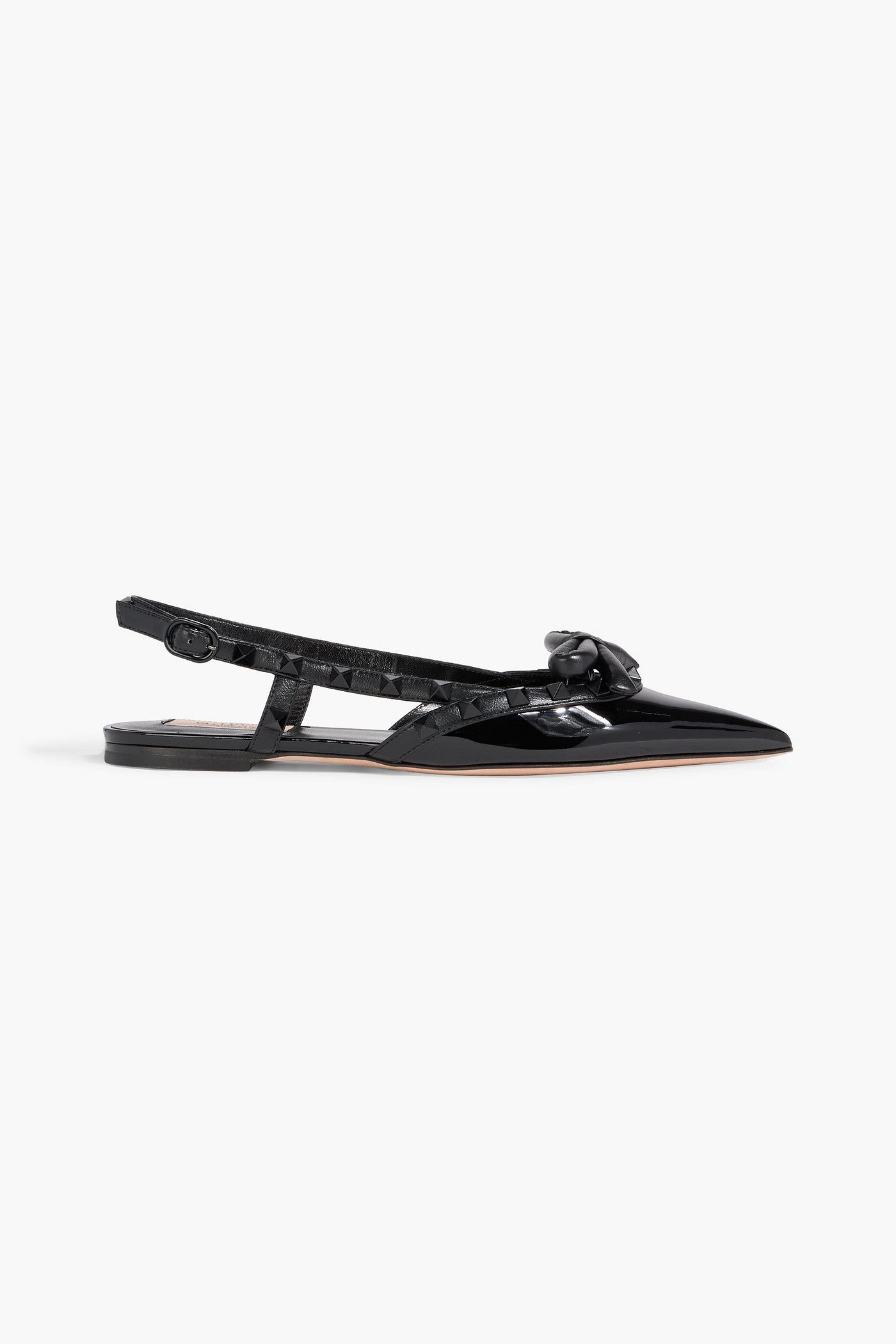Valentino Garavani Rockstud Bow Patent-Leather Slingback Point-Toe Flats Black Women's