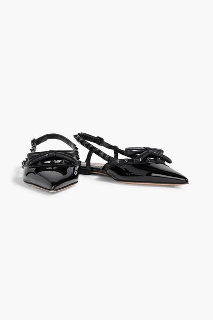 Valentino Garavani Rockstud Bow Patent-Leather Slingback Point-Toe Flats Black Women's