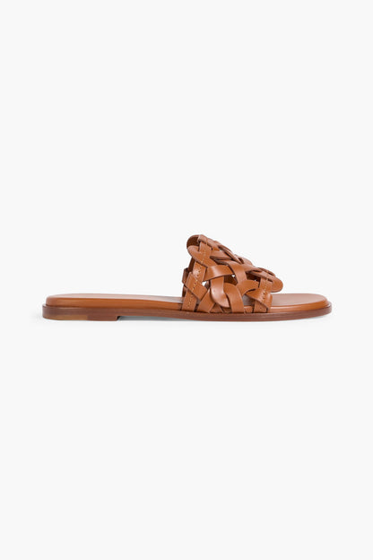 Gianvito Rossi Amalfi Woven Leather Slides Tan Women's