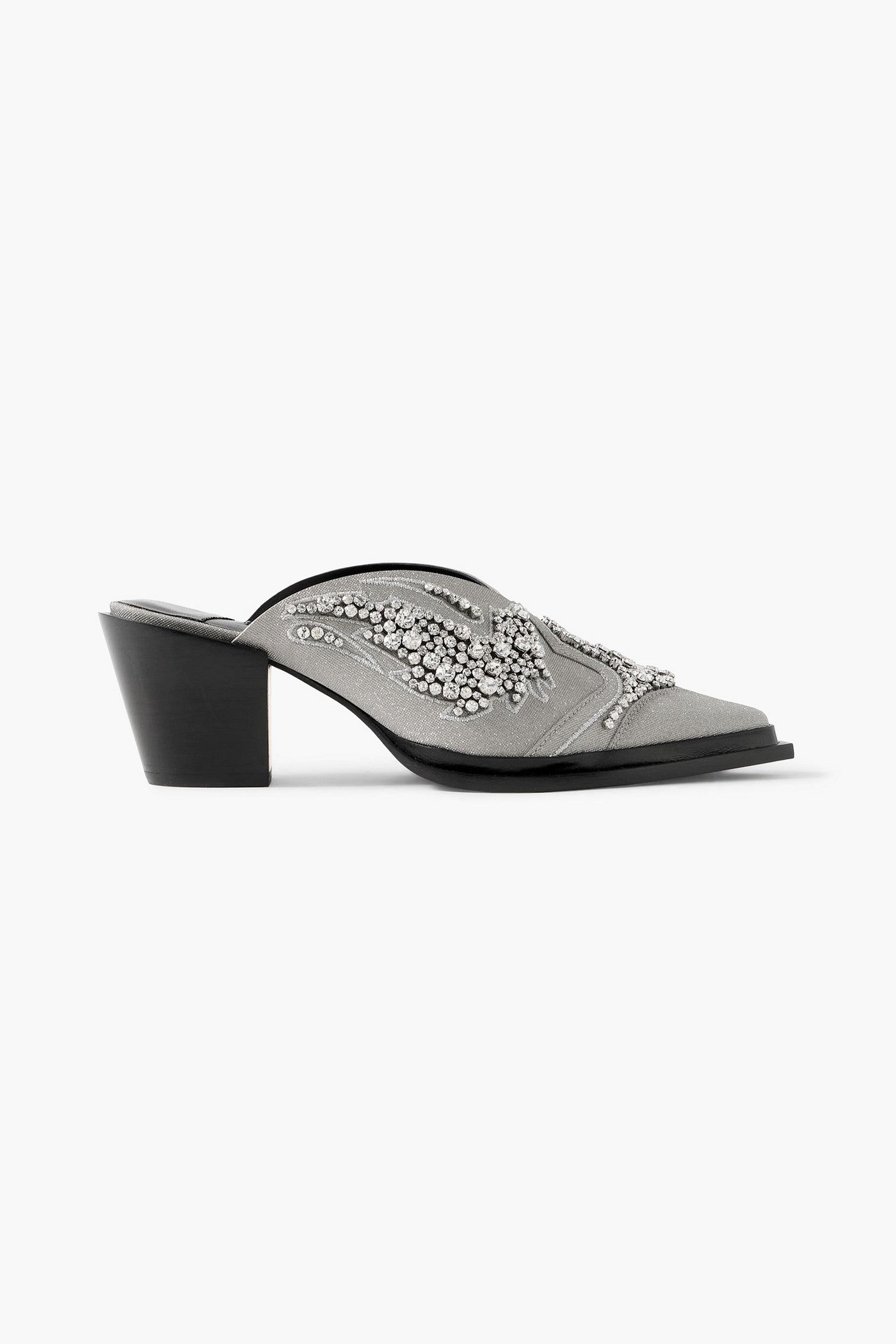 Jimmy Choo Cece Ii 60 Embroidered Crystal-Embellished Metallic Canvas Mules Silver Women's