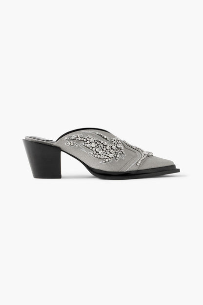 Jimmy Choo Cece Ii 60 Embroidered Crystal-Embellished Metallic Canvas Mules Silver Women's