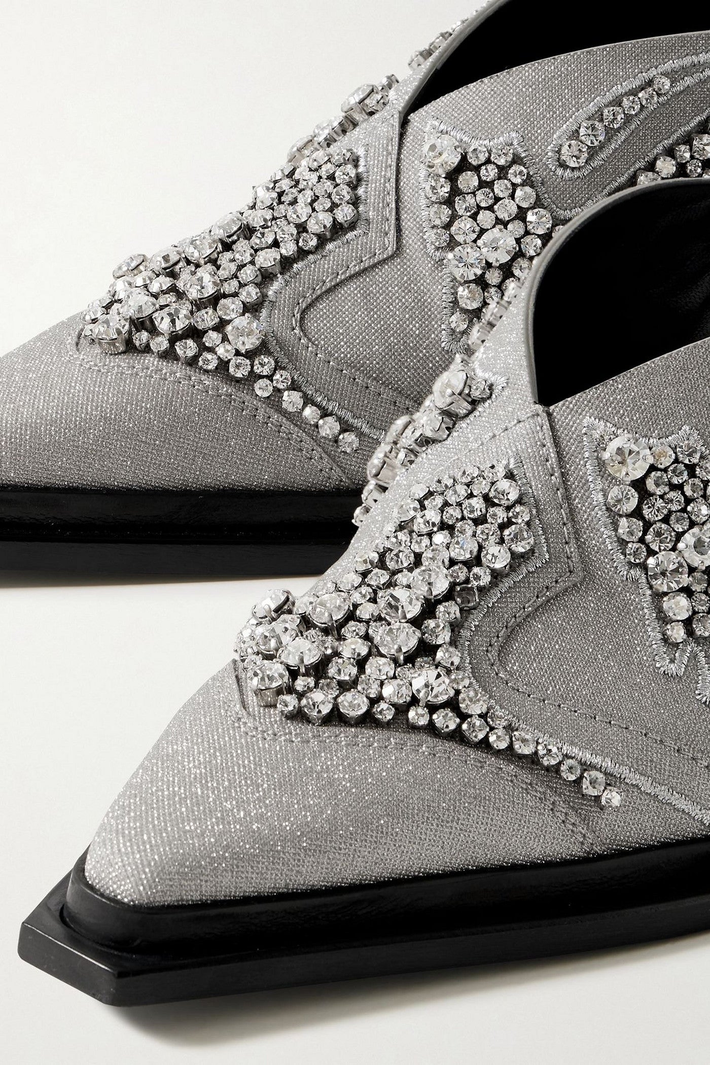 Jimmy Choo Cece Ii 60 Embroidered Crystal-Embellished Metallic Canvas Mules Silver Women's