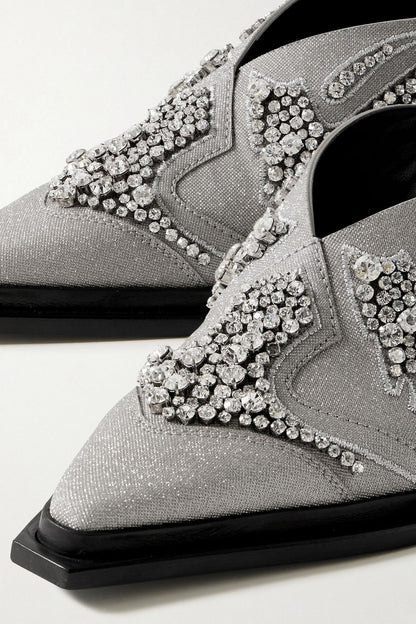 Jimmy Choo Cece Ii 60 Embroidered Crystal-Embellished Metallic Canvas Mules Silver Women's
