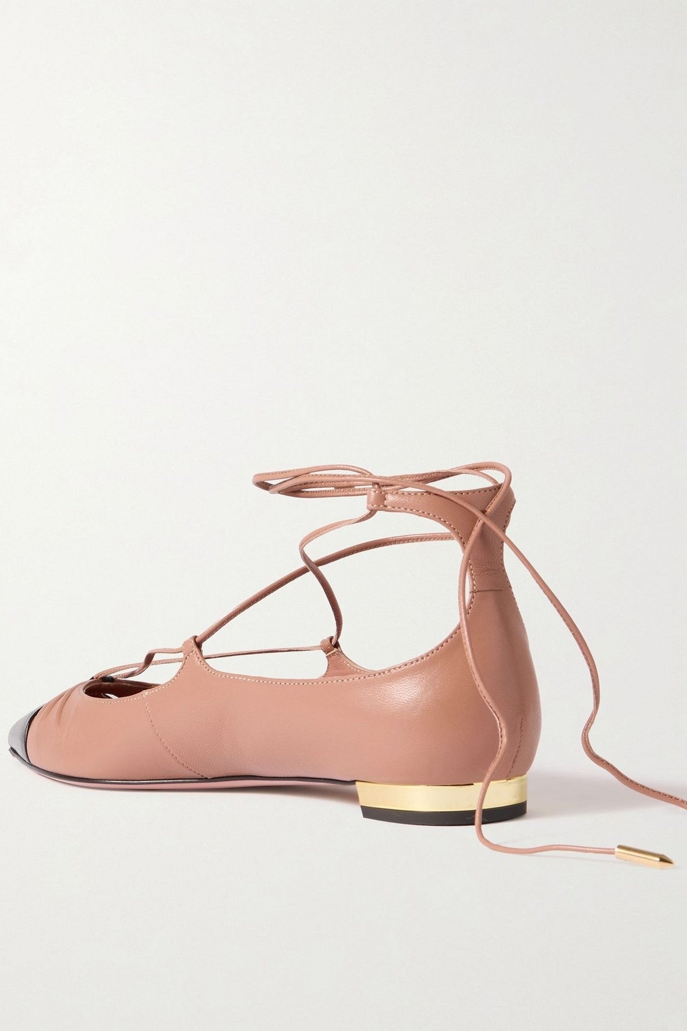 Aquazzura Gabi Lace-Up Leather Point-Toe Flats Animal Print Women's