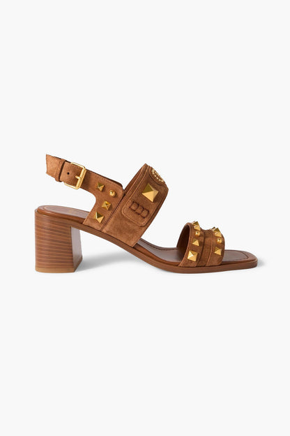 Valentino Garavani Plaster Caster 60 Studded Suede Slingback Sandals Tan Women's