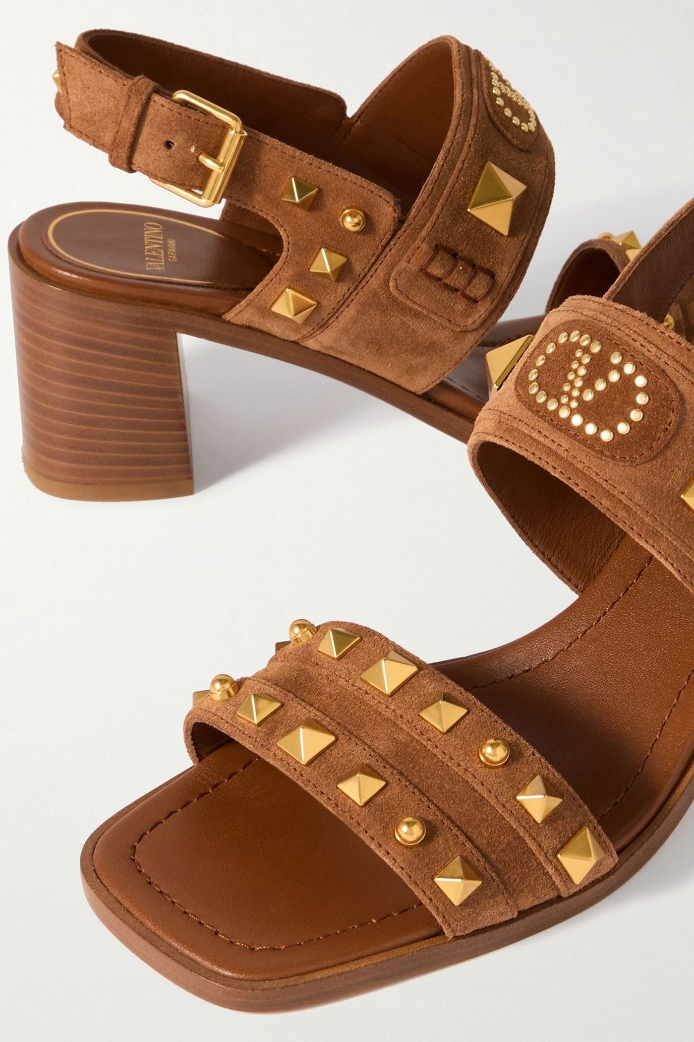 Valentino Garavani Plaster Caster 60 Studded Suede Slingback Sandals Tan Women's