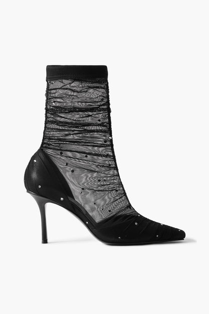 Jimmy Choo Lotta Ab 85 Crystal-Embellished Tulle And Satin Sock Boots Black Women's