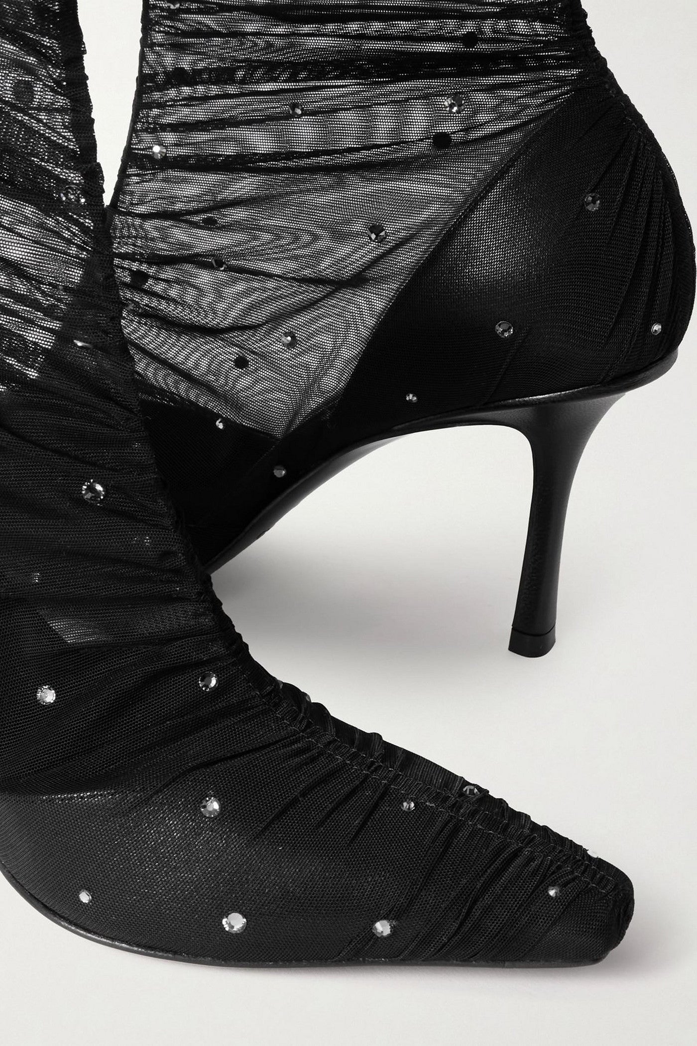 Jimmy Choo Lotta Ab 85 Crystal-Embellished Tulle And Satin Sock Boots Black Women's