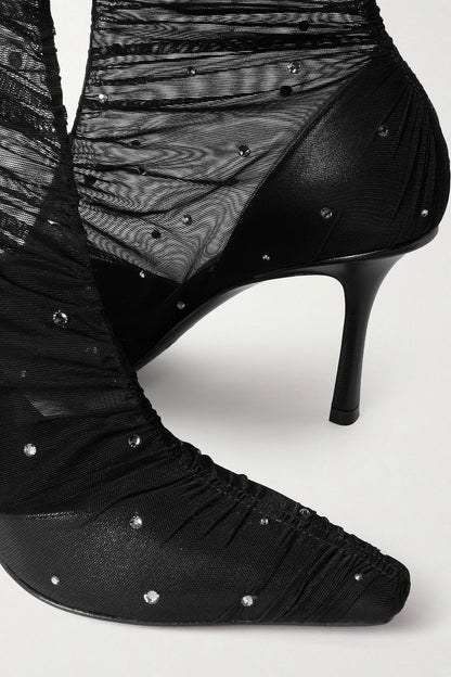 Jimmy Choo Lotta Ab 85 Crystal-Embellished Tulle And Satin Sock Boots Black Women's