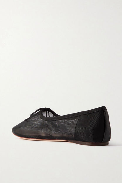 Loeffler Randall Landon Soft Bow-Detailed Mesh Ballet Flats Black Women's