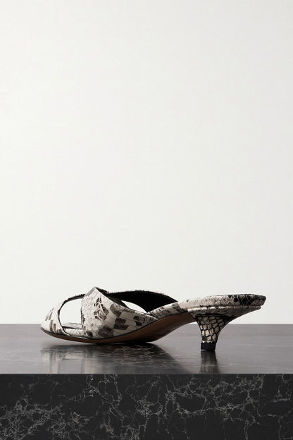 Paris Texas Laila Snake-Effect Leather Mules Off-White Women's
