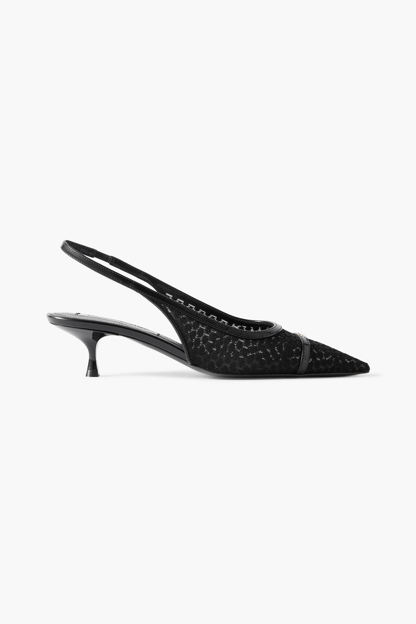 Victoria Beckham Logo-Embellished Leather-Trimmed Point D'esprit Slingback Pumps Black Women's
