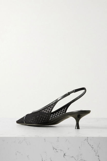 Victoria Beckham Logo-Embellished Leather-Trimmed Point D'esprit Slingback Pumps Black Women's