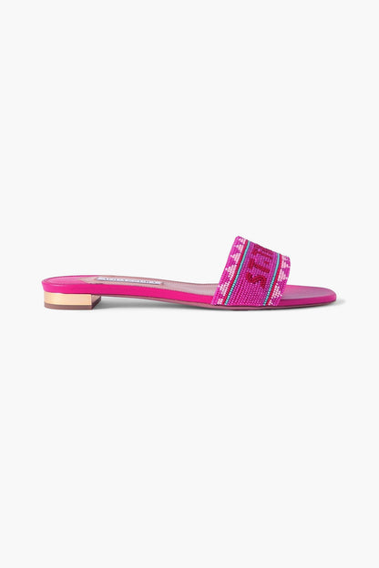 Aquazzura St. Tropez Beaded Leather Slides Fuchsia Women's