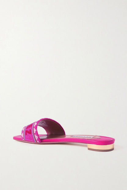 Aquazzura St. Tropez Beaded Leather Slides Fuchsia Women's