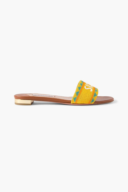Aquazzura Sicily Beaded Leather Slides Yellow Women's