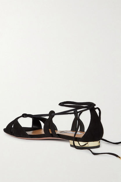 Aquazzura Cala Di Volpe Suede Sandals Black Women's