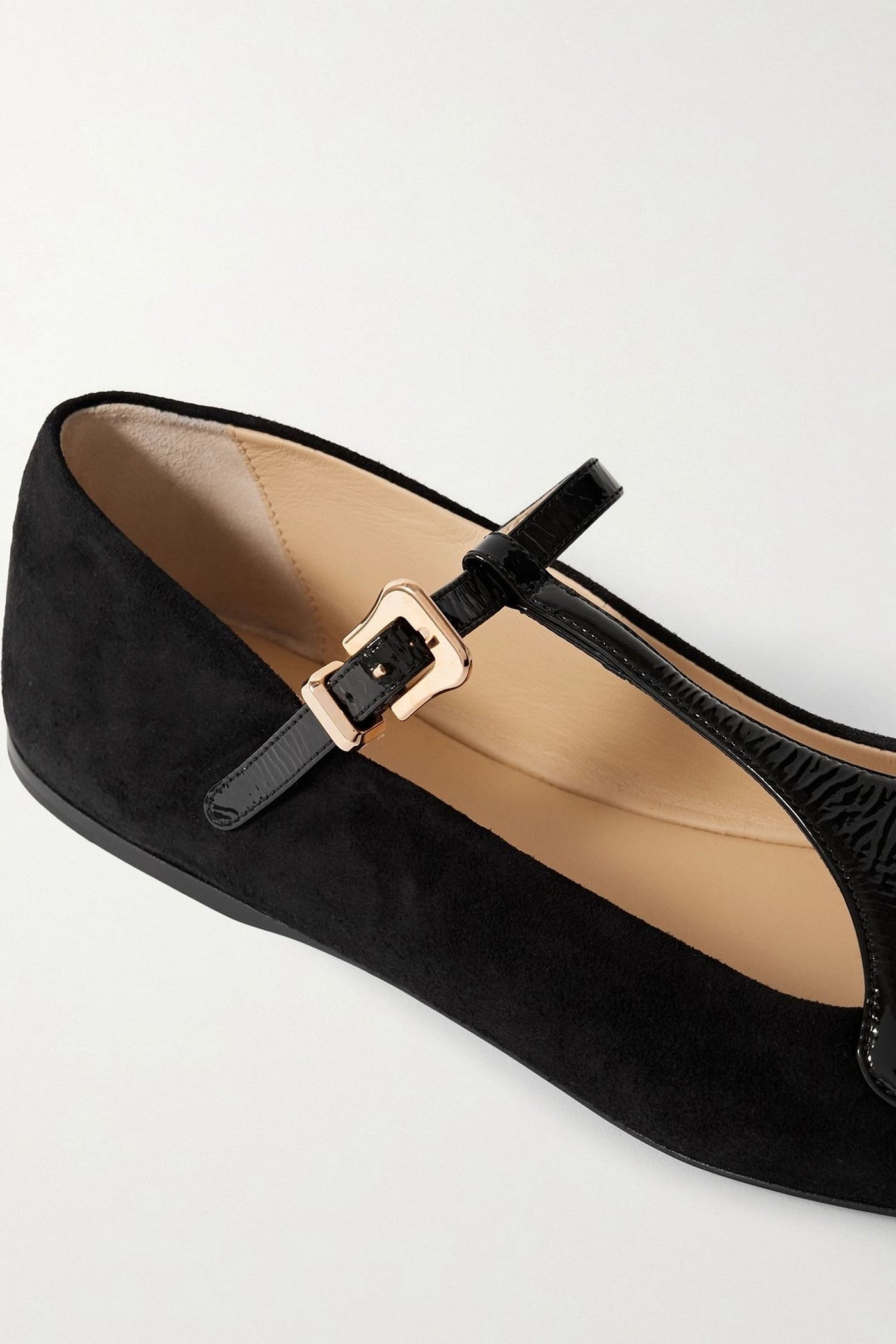 Gabriela Hearst Liv Patent Leather-Trimmed Suede Mary Jane Ballet Flats Black Women's