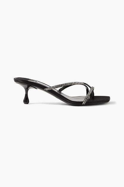 Jimmy Choo Etana 50 Crystal-Embellished Satin Mules Black Women's