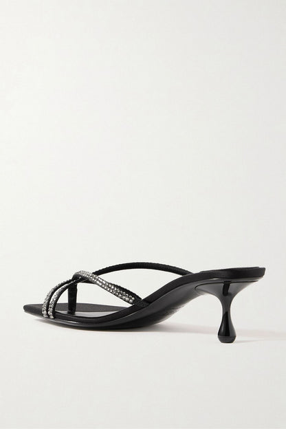 Jimmy Choo Etana 50 Crystal-Embellished Satin Mules Black Women's