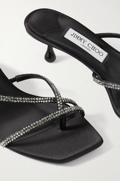 Jimmy Choo Etana 50 Crystal-Embellished Satin Mules Black Women's