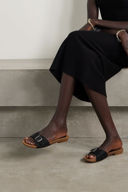 Gabriela Hearst Clover Buckled Jute Slides Black Women's