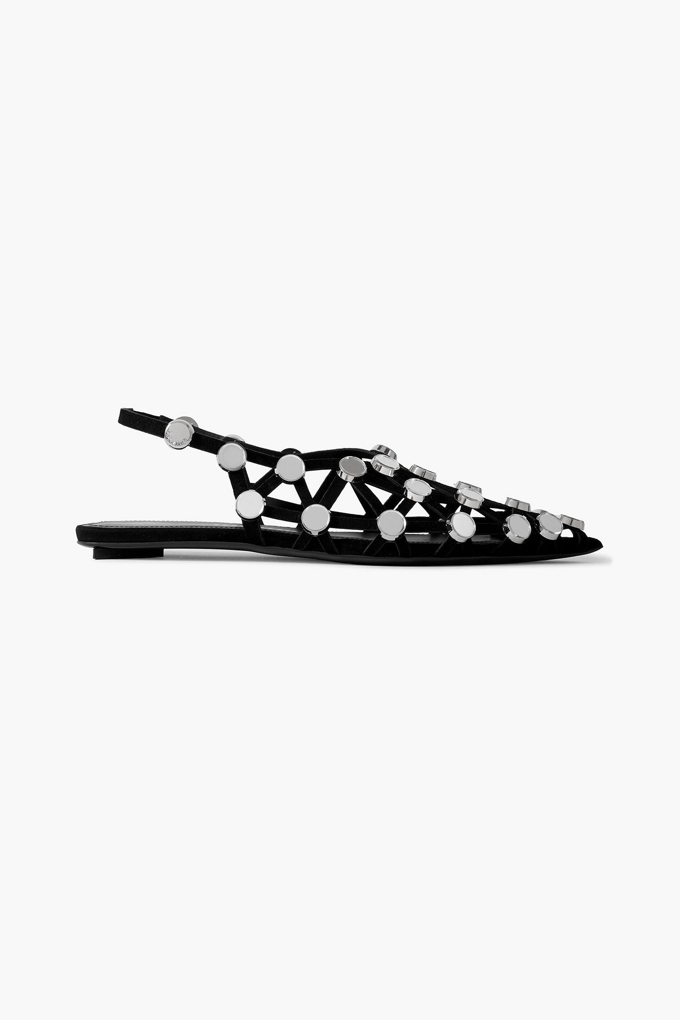 The Attico Grid Studded Suede Slingback Point-Toe Flats Black Women's