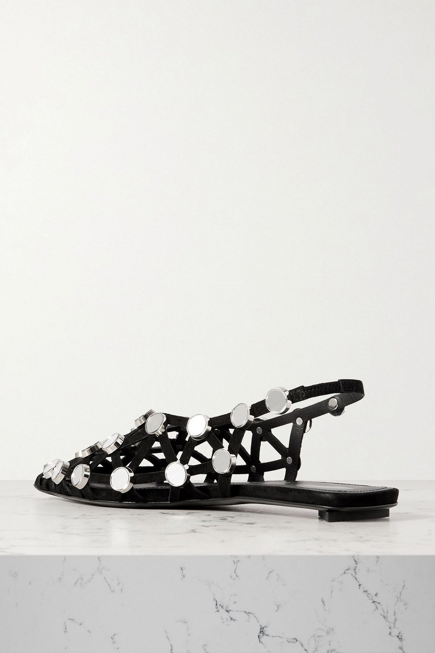 The Attico Grid Studded Suede Slingback Point-Toe Flats Black Women's