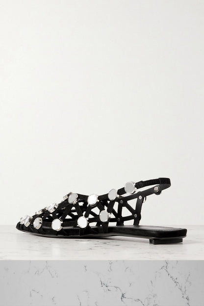 The Attico Grid Studded Suede Slingback Point-Toe Flats Black Women's