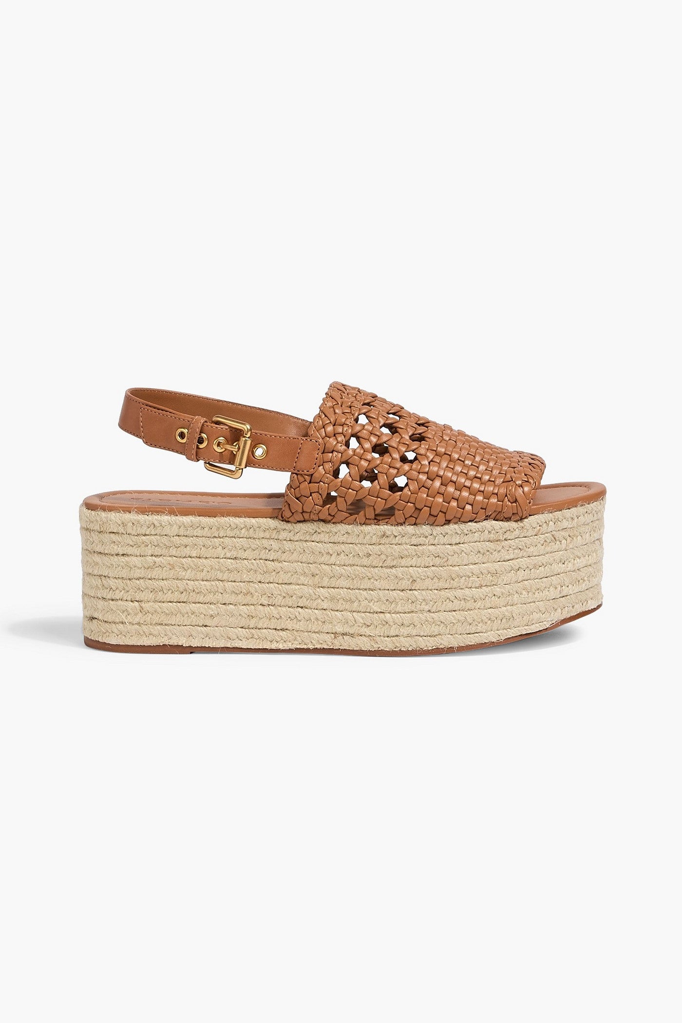 Farm Rio Woven Leather Platform Espadrille Sandals Tan Women's
