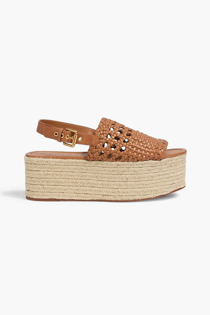 Farm Rio Woven Leather Platform Espadrille Sandals Tan Women's