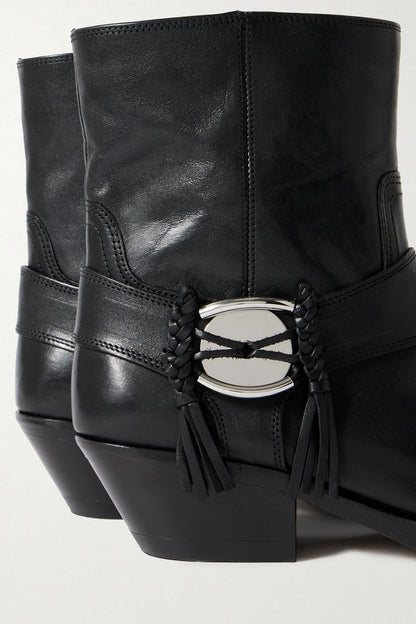 Isabel Marant Akson Embellished Tasseled Leather Ankle Boots Black Women's