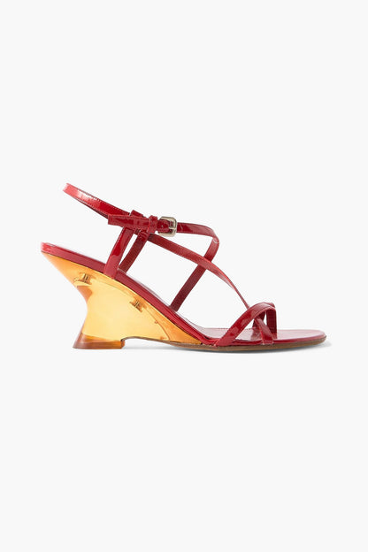 Dries Van Noten Patent-Leather Wedge Sandals Red Women's