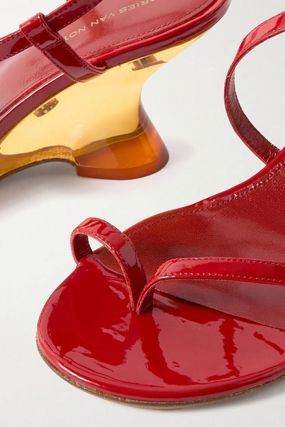 Dries Van Noten Patent-Leather Wedge Sandals Red Women's