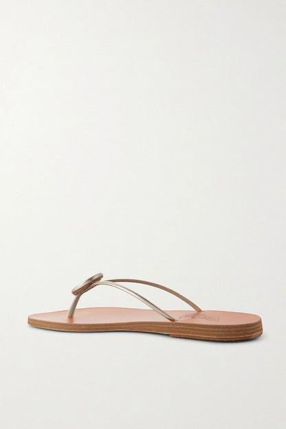 Ancient Greek Sandals Strovilos Metallic Leather Flip Flops Gold Women's
