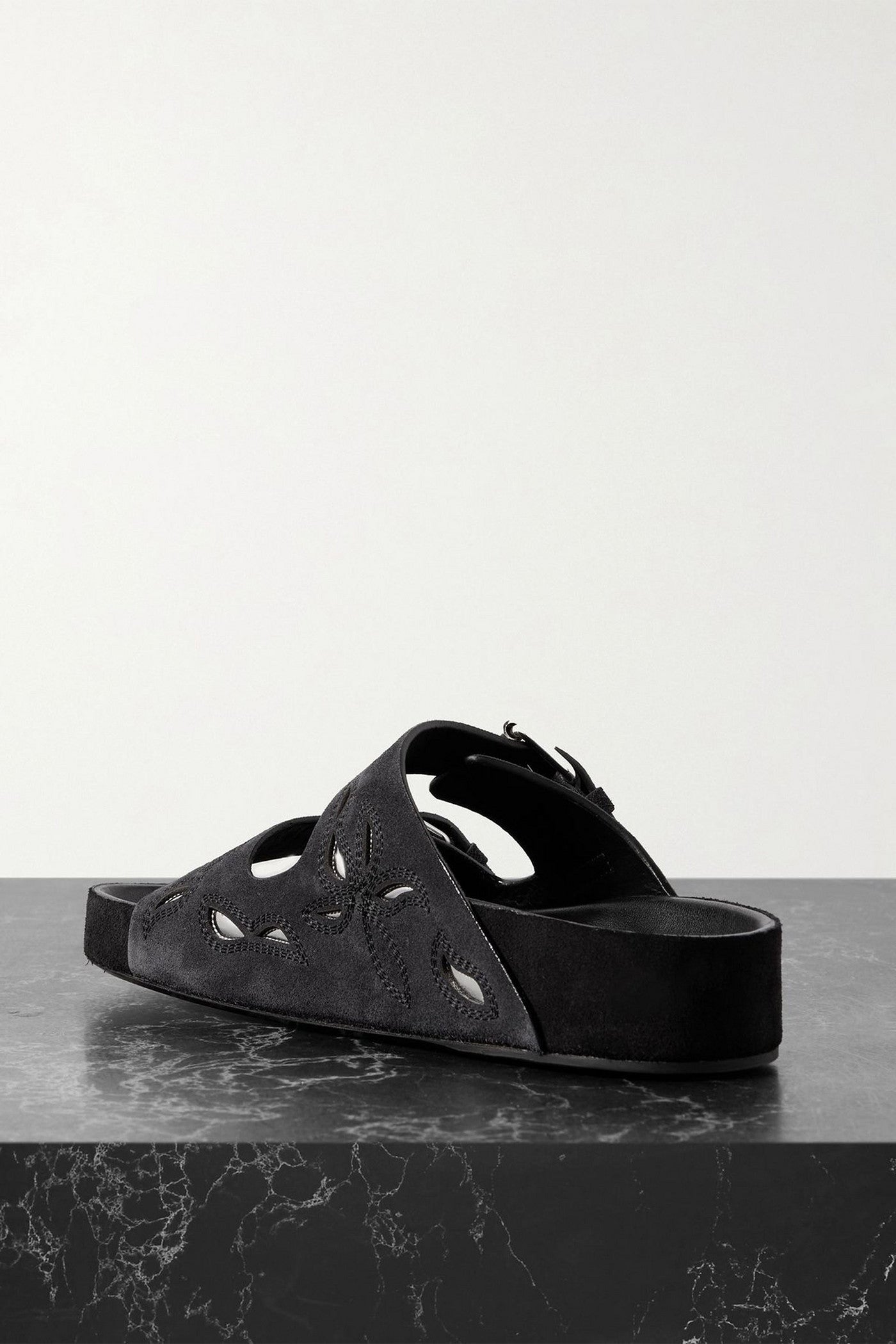 Isabel Marant Lennyo Embroidered Cutout Suede Slides Black Women's