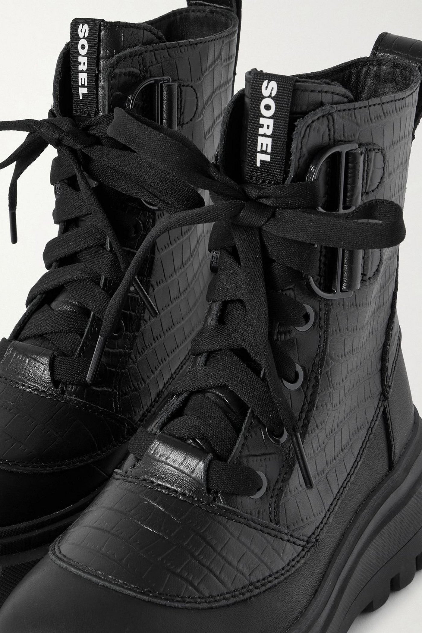 Sorel Caribou Smooth And Croc-Effect Leather Ankle Boots Black Women's