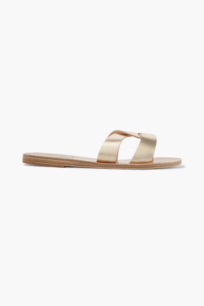 Ancient Greek Sandals Desmos Cutout Metallic Leather Slides Gold Women's