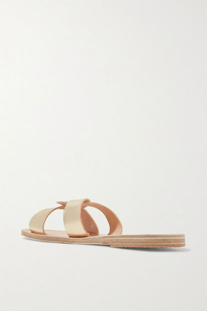 Ancient Greek Sandals Desmos Cutout Metallic Leather Slides Gold Women's