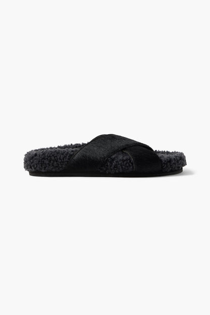 Ancient Greek Sandals Anilio Calf Hair And Shearling Slides Black Women's