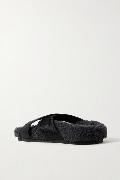 Ancient Greek Sandals Anilio Calf Hair And Shearling Slides Black Women's