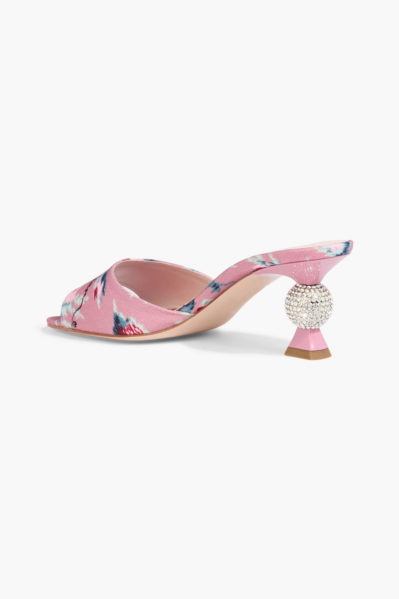 Roger Vivier Marlene Strass Floral-Print Faille Mules Pink Women's