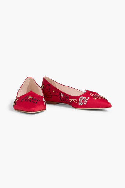 Roger Vivier I Love Vivier Embellished Faille Point-Toe Flats Red Women's