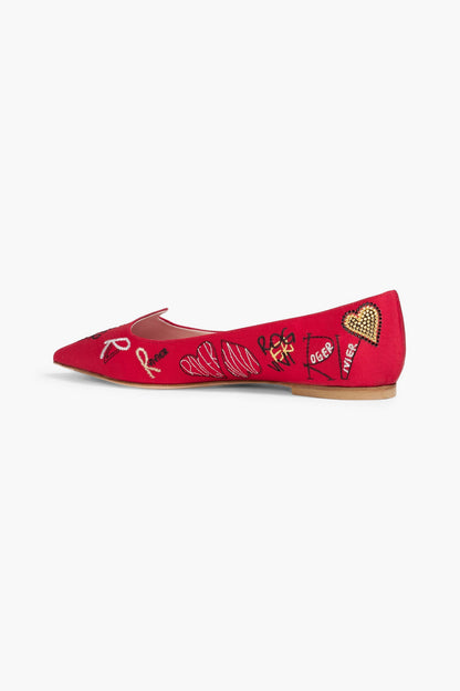 Roger Vivier I Love Vivier Embellished Faille Point-Toe Flats Red Women's
