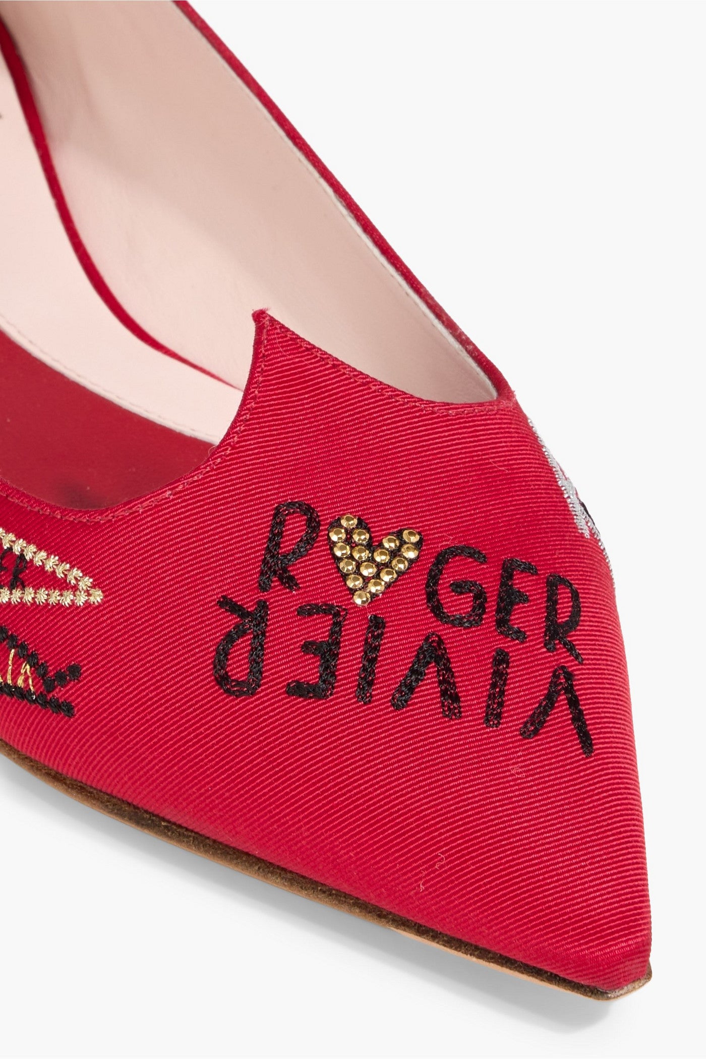 Roger Vivier I Love Vivier Embellished Faille Point-Toe Flats Red Women's