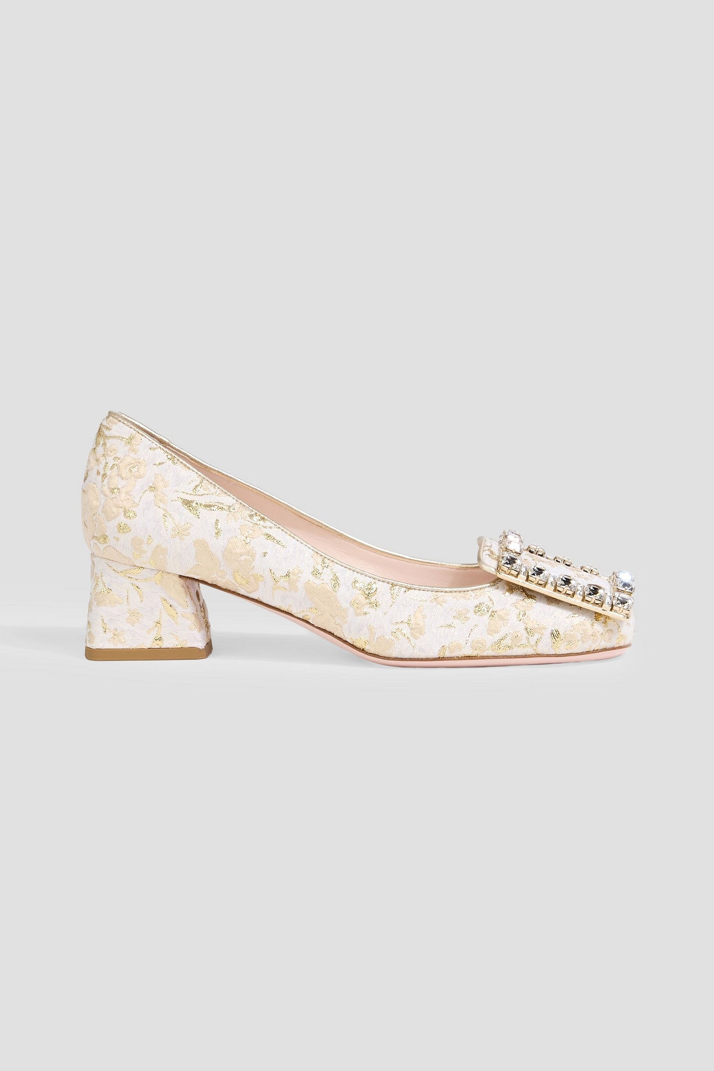 Roger Vivier Trs Strass Embellished Metallic Brocade Pumps Ivory Women's