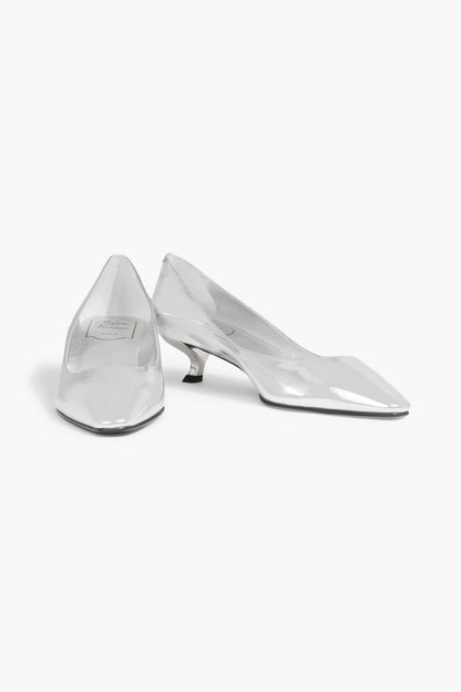 Roger Vivier Virgule Mirrored-Leather Pumps Silver Women's