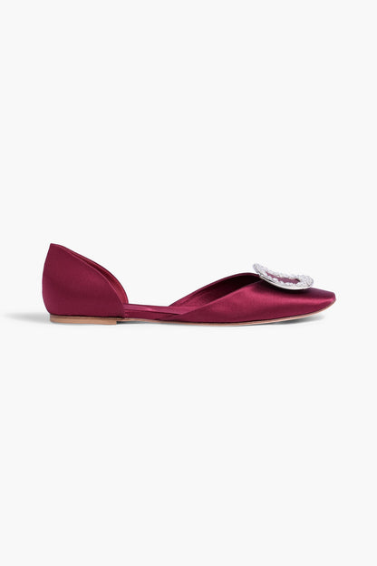 Roger Vivier Ballerine Chips Strass Embellished Satin Flats Burgundy Women's
