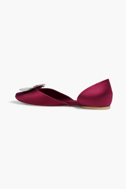 Roger Vivier Ballerine Chips Strass Embellished Satin Flats Burgundy Women's